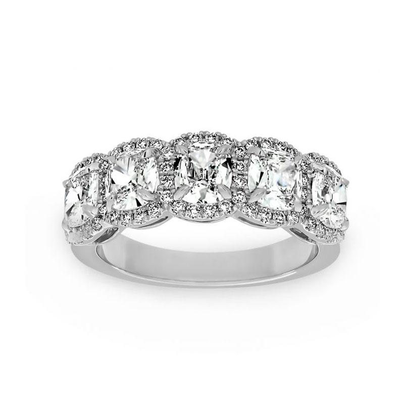 Unique Gifts Halo Six Cushion Cut Diamond Women's Wedding Band Ring