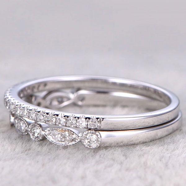 Half Eternity Stackable Sona Simulated Diamonds Wedding Band Set