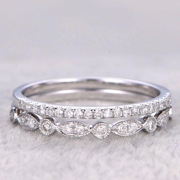 Half Eternity Stackable Sona Simulated Diamonds Wedding Band Set