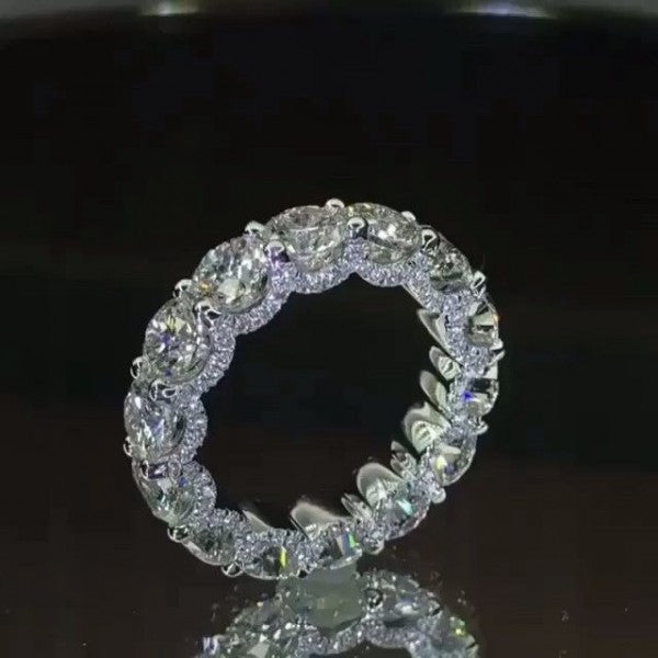 Eternity Round Cut Simulated Diamond Wedding Band for Her In White Gold