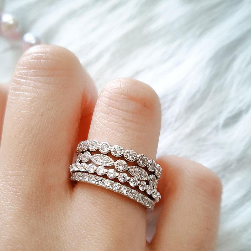 Women's Full Eternity 4PC Stackable Band Set In Sterling Silver