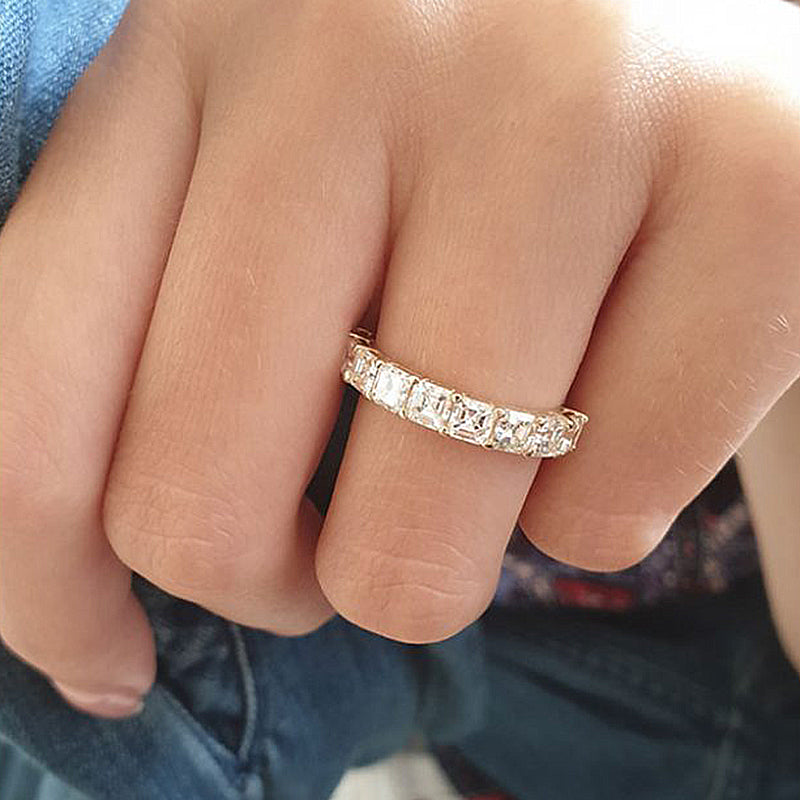 Half Eternity Asscher Cut Wedding Band for Women In Sterling Silver