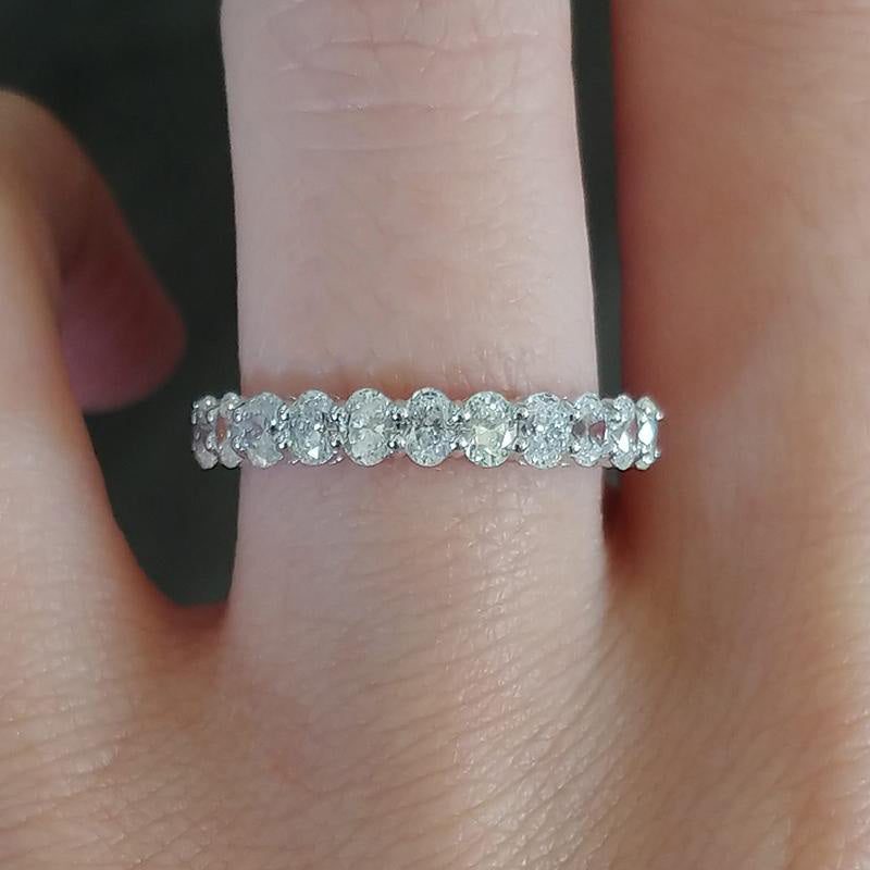 Eternity Oval Cut Simulated Diamond Wedding Band Ring For Women In Sterling Silver