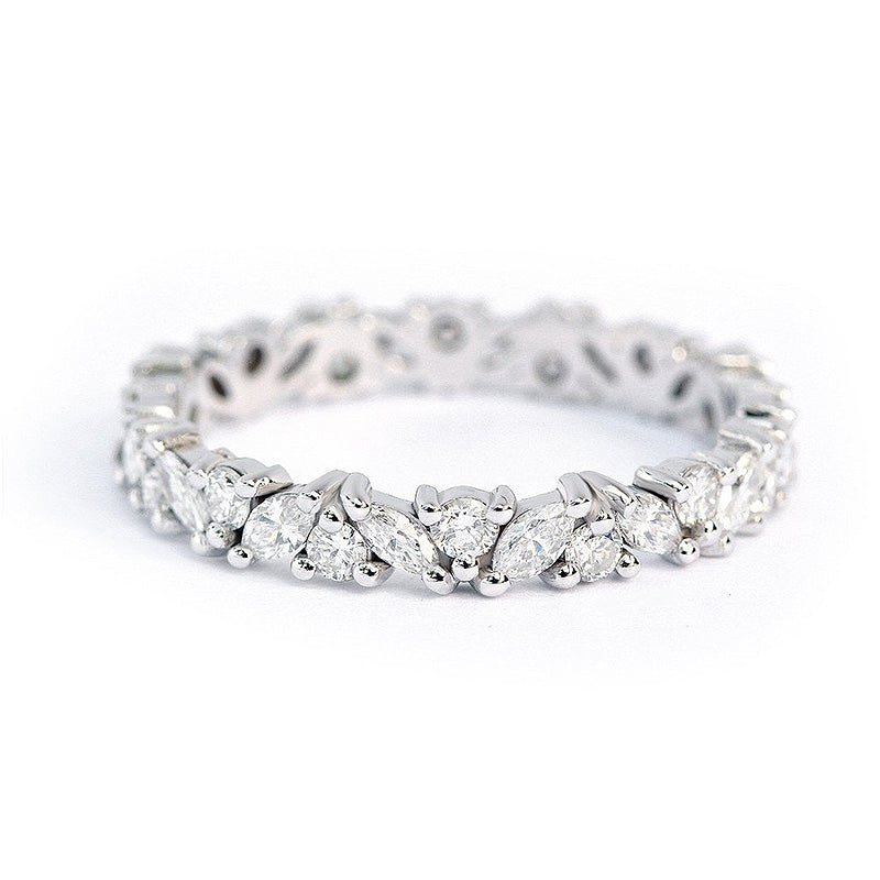 Fashion Design Marquise Cut & Round Cut Wedding Band In Sterling Silver