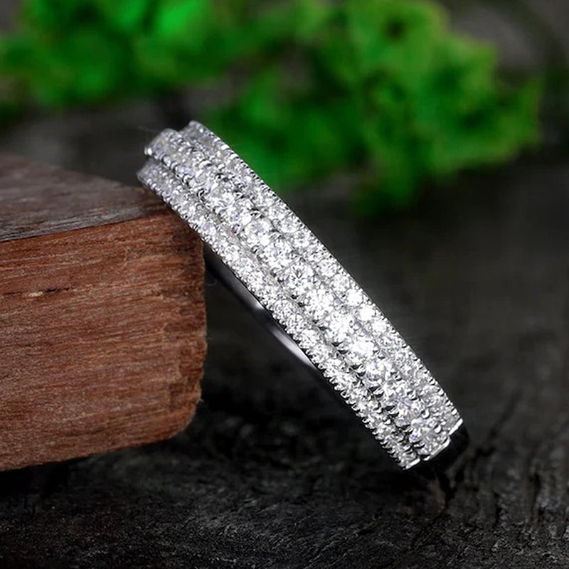 Vintage 3-Line Pave Wedding Band For Women In Sterling Silver