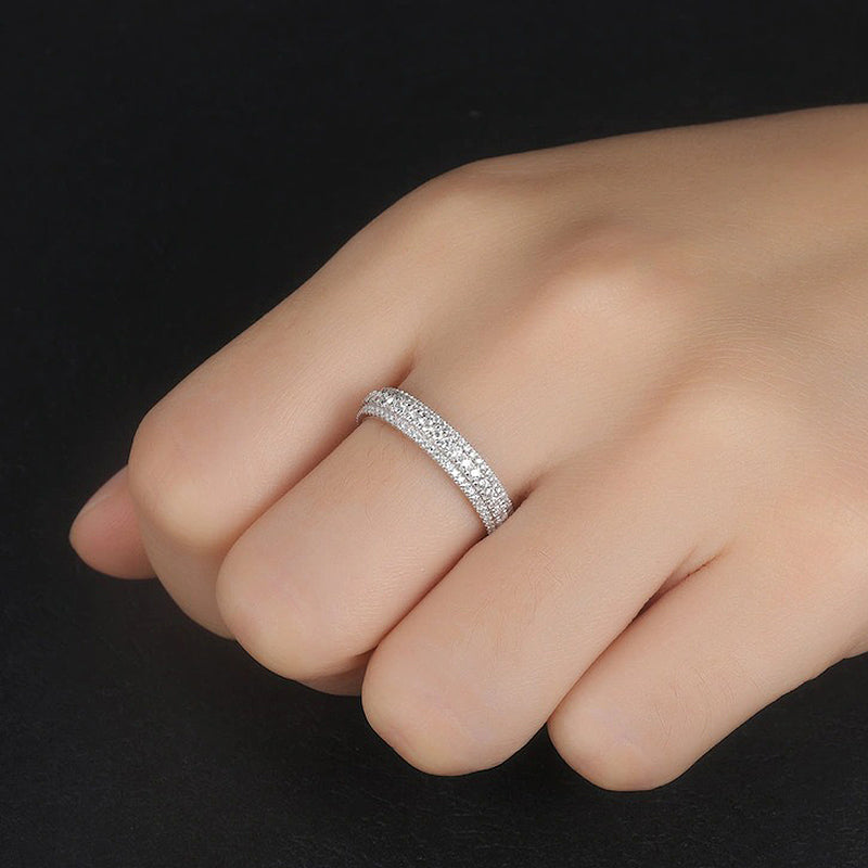 Vintage 3-Line Pave Wedding Band For Women In Sterling Silver