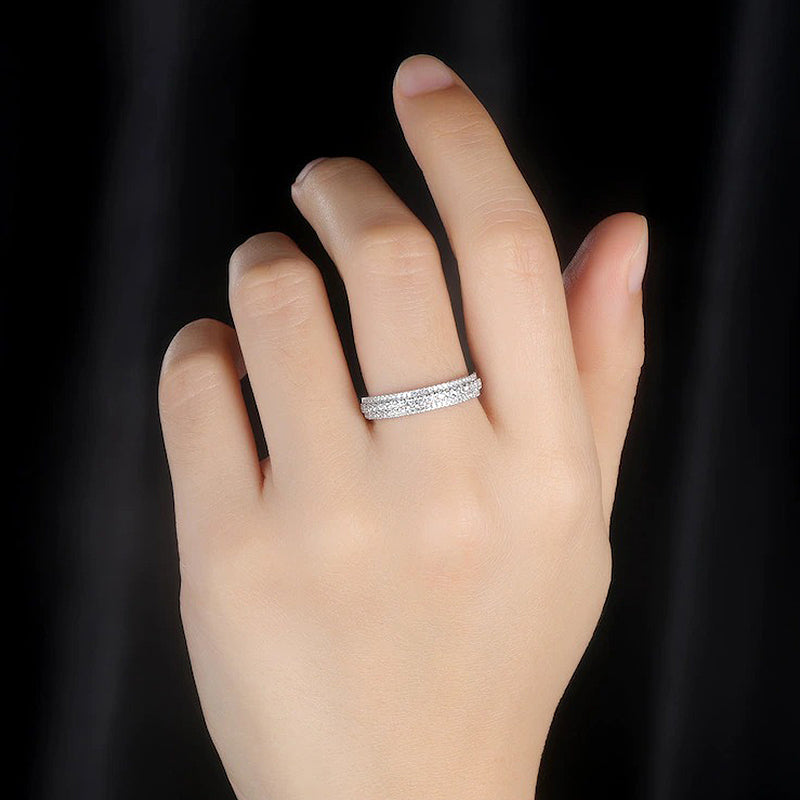 Vintage 3-Line Pave Wedding Band For Women In Sterling Silver
