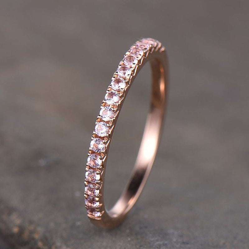Half Eternity Rose Gold Peachy Pink Stone Women's Wedding Band In Sterling Silver