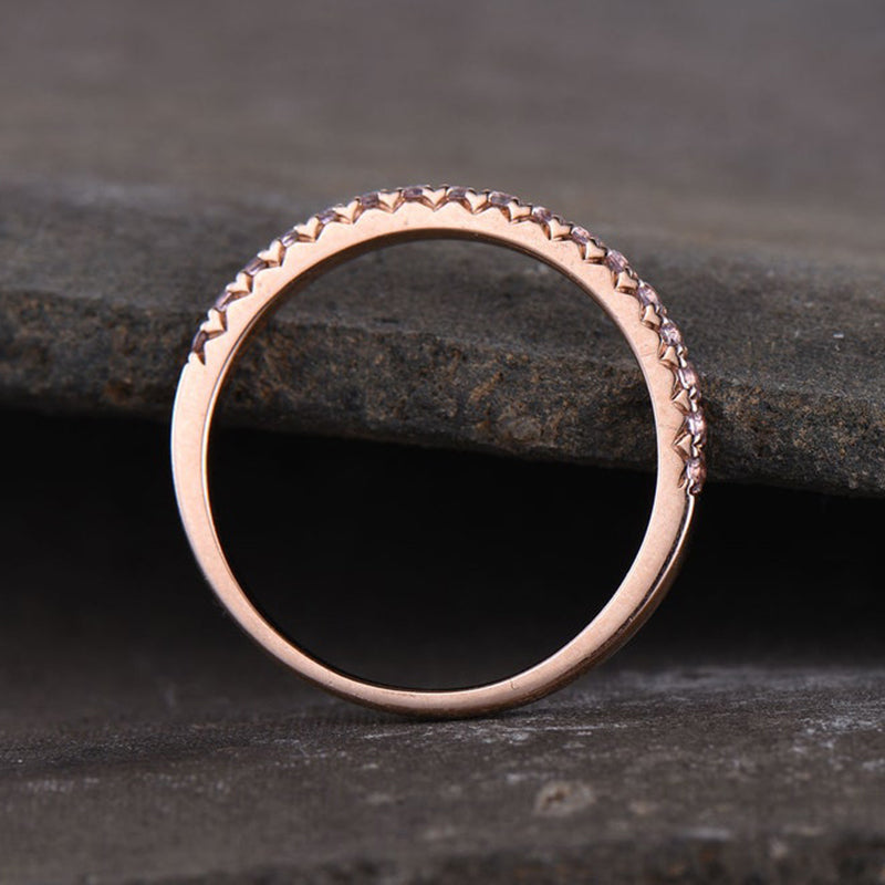 Half Eternity Rose Gold Peachy Pink Stone Women's Wedding Band In Sterling Silver