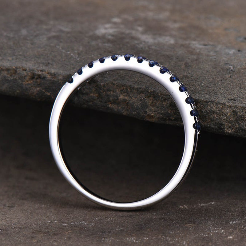 Exquisite Half Eternity Blue Sapphire Women's Wedding Band In Sterling Silver