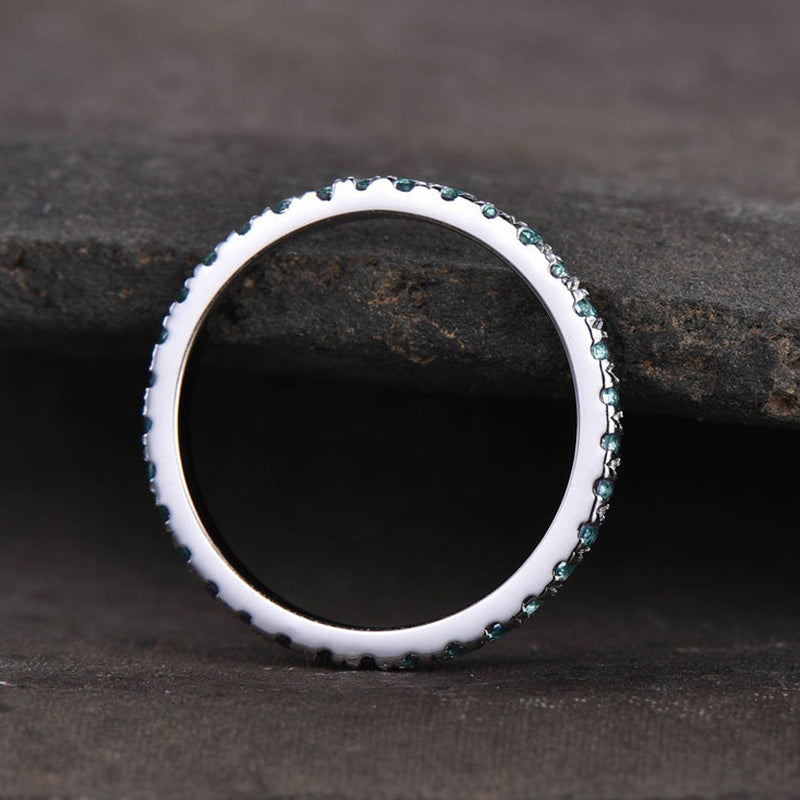 Full Eternity Paraiba Tourmaline Women's Wedding Band In Sterling Silver