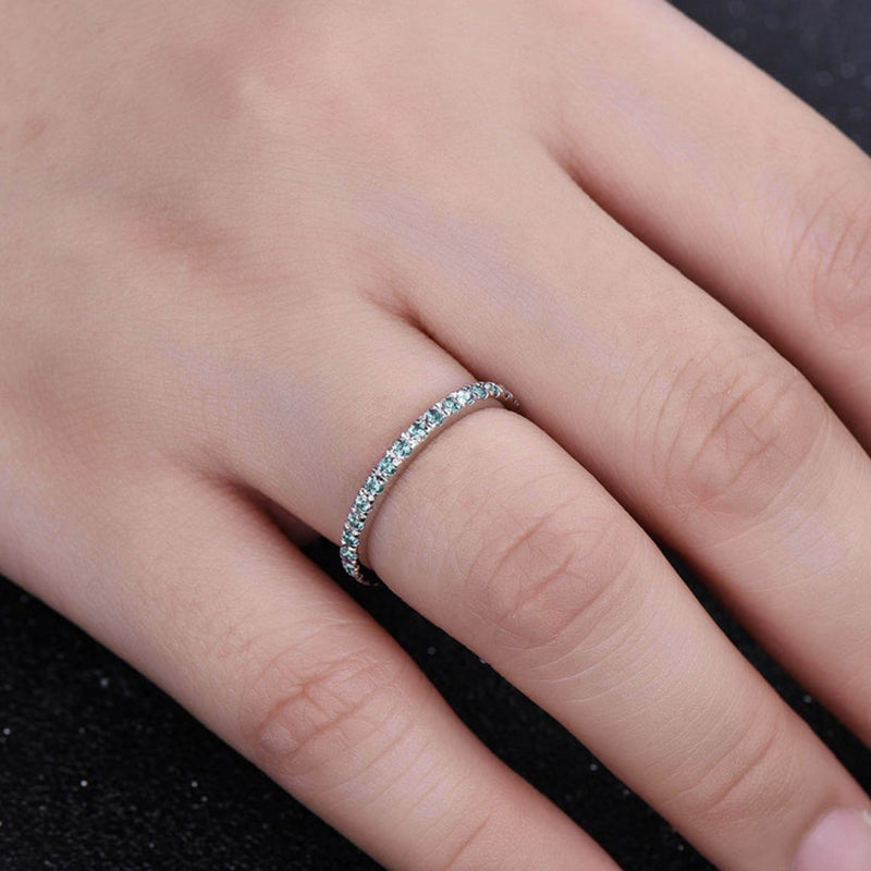 Full Eternity Paraiba Tourmaline Women's Wedding Band In Sterling Silver