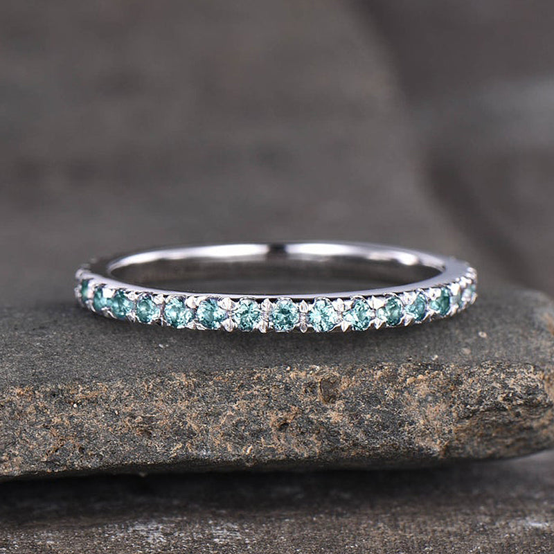 Full Eternity Paraiba Tourmaline Women's Wedding Band In Sterling Silver