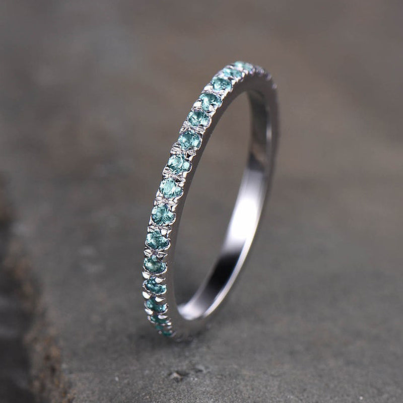 Full Eternity Paraiba Tourmaline Women's Wedding Band In Sterling Silver