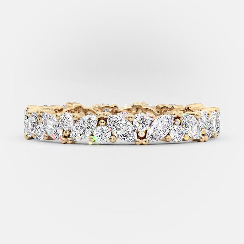 Fashion Design Marquise Cut & Round Cut Wedding Band In Sterling Silver