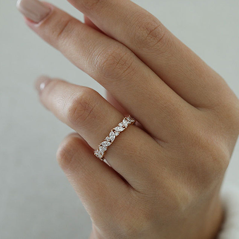 Fashion Design Marquise Cut & Round Cut Wedding Band In Sterling Silver