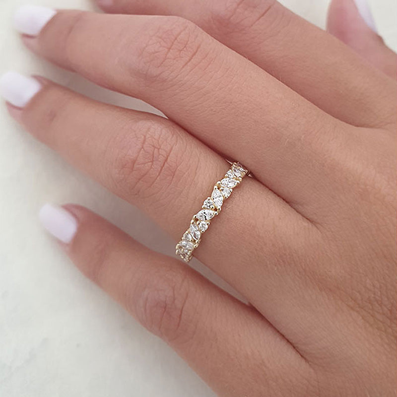 Fashion Design Marquise Cut & Round Cut Wedding Band In Sterling Silver