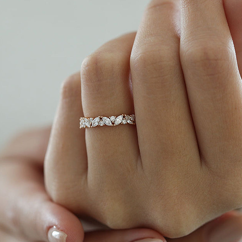 Fashion Design Marquise Cut & Round Cut Wedding Band In Sterling Silver