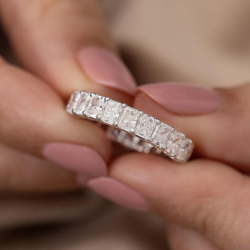Elegant Radiant Cut Women's Wedding Band In Sterling Silver