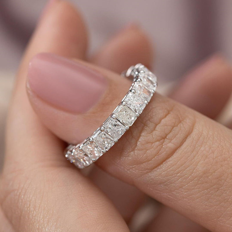 Elegant Radiant Cut Women's Wedding Band In Sterling Silver