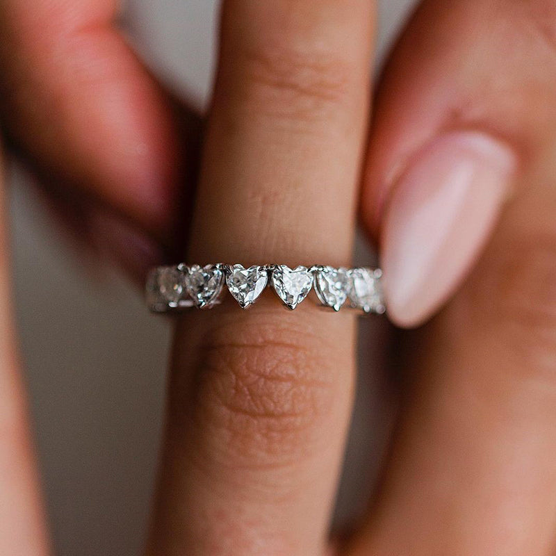 Elegant Full Heart Cut Women's Wedding Band In Sterling Silver