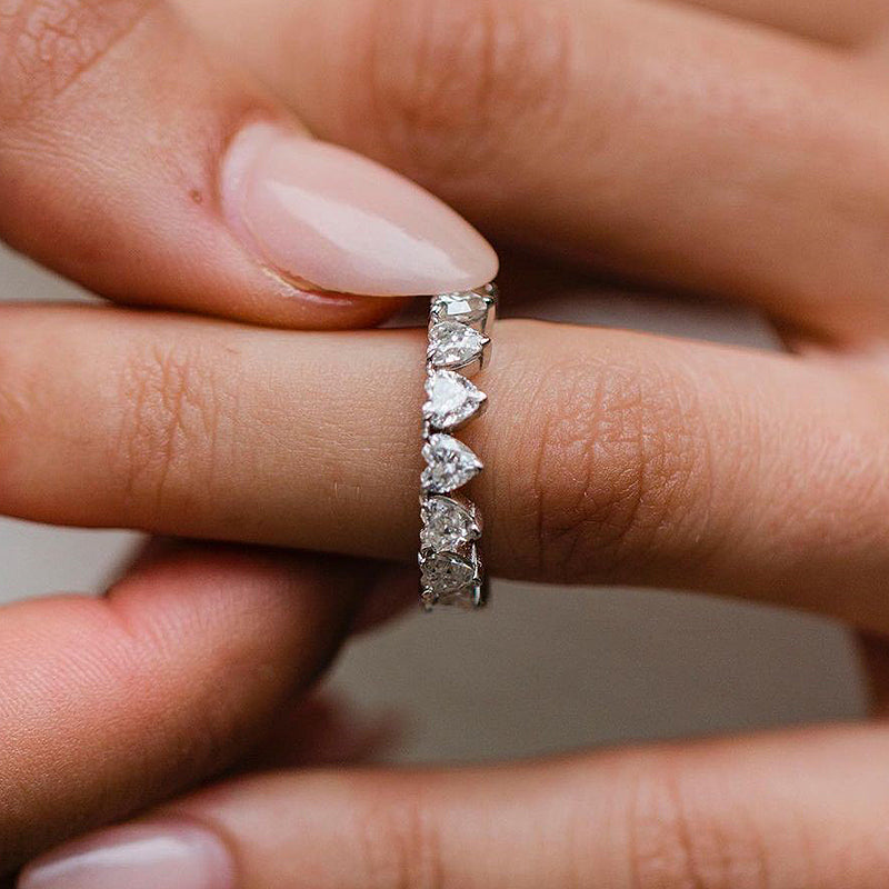 Elegant Full Heart Cut Women's Wedding Band In Sterling Silver