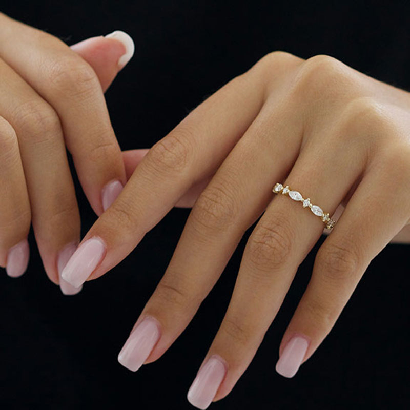 Elegant Yellow Gold Marquise Cut Diamond Wedding Band In Sterling Silver