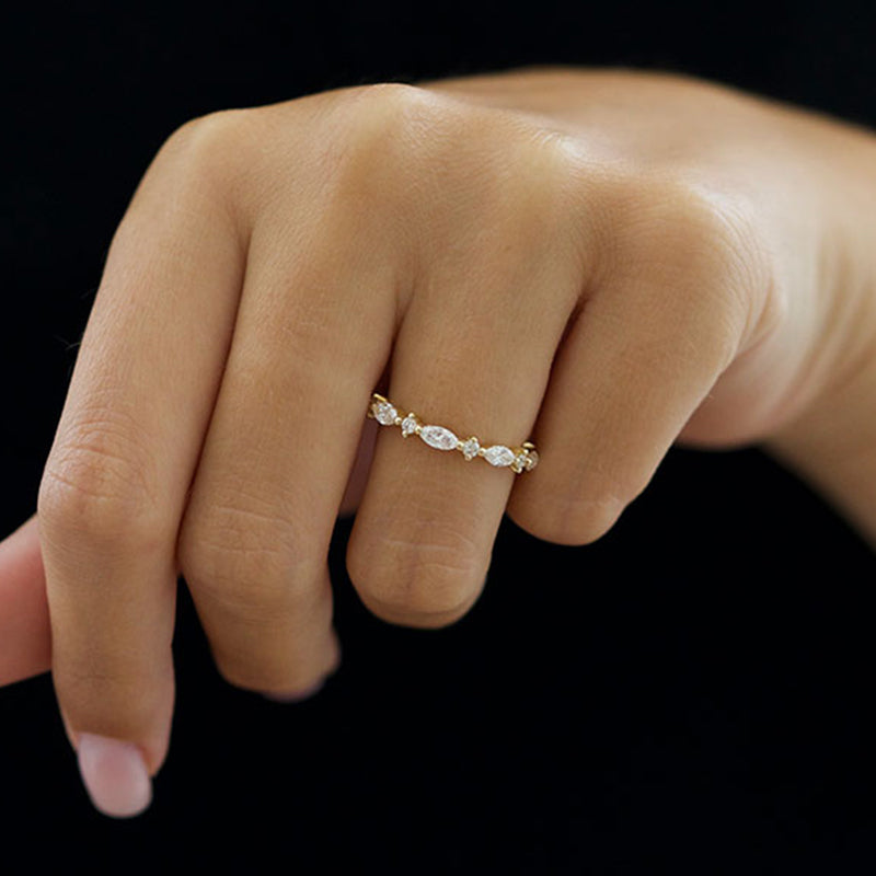 Elegant Yellow Gold Marquise Cut Diamond Wedding Band In Sterling Silver