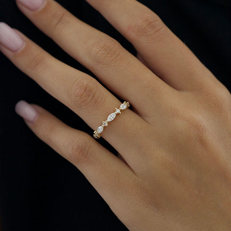 Elegant Yellow Gold Marquise Cut Diamond Wedding Band In Sterling Silver
