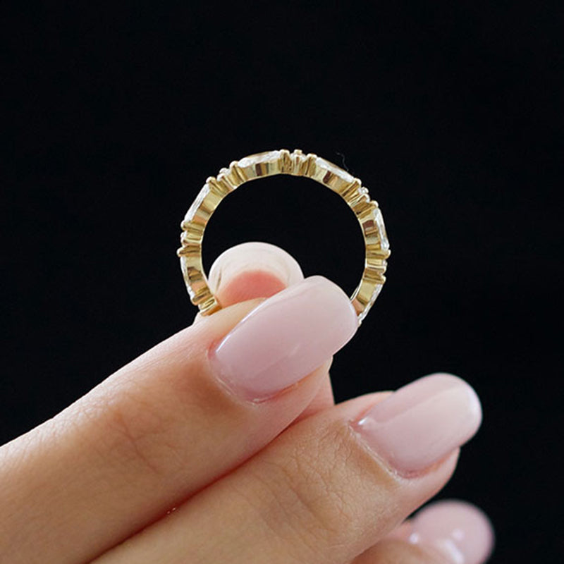 Elegant Yellow Gold Marquise Cut Diamond Wedding Band In Sterling Silver