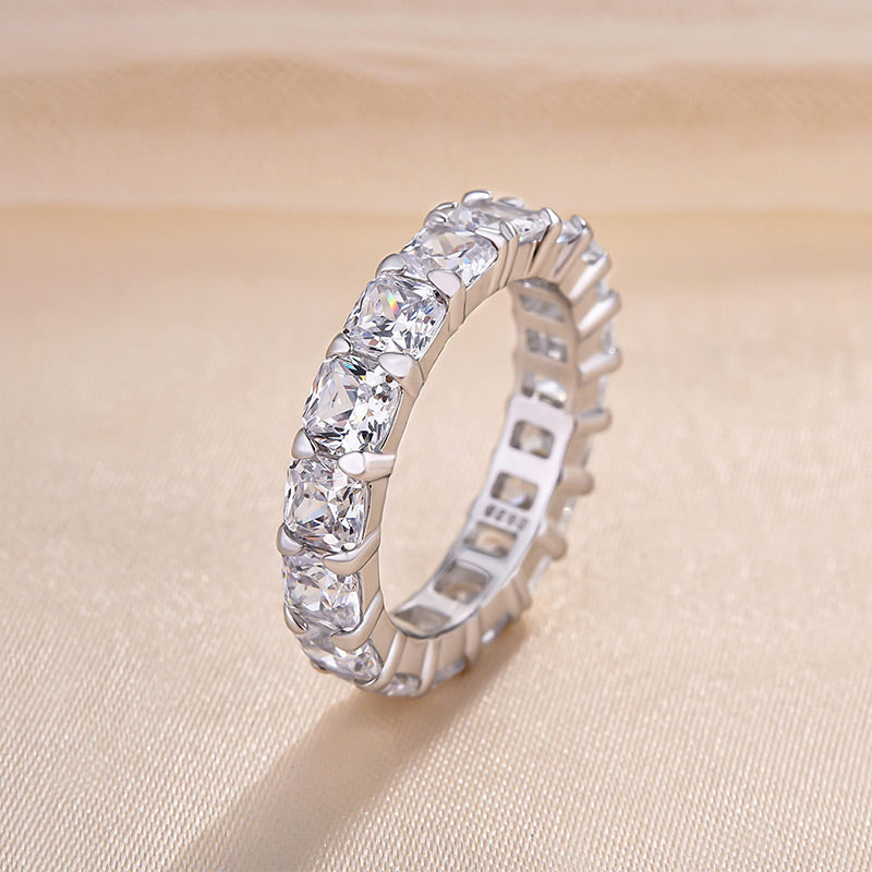 Unique Cushion & Radiant Cut Women's Wedding Band In Sterling Silver