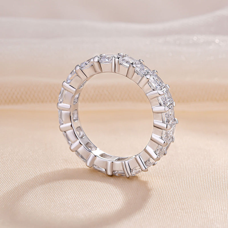 Unique Cushion & Radiant Cut Women's Wedding Band In Sterling Silver