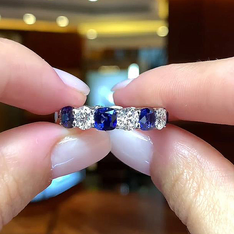 Gorgeous Blue & White Sapphire Wedding Band For Women In Sterling Silver
