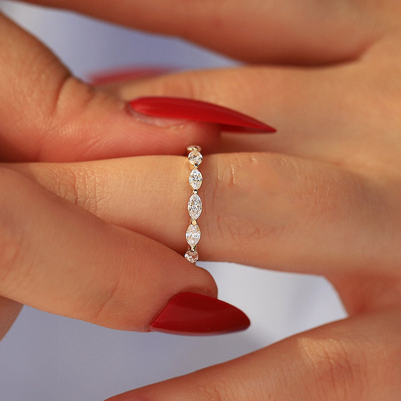 Elegant Marquise Cut Full Wedding Band In Sterling Silver