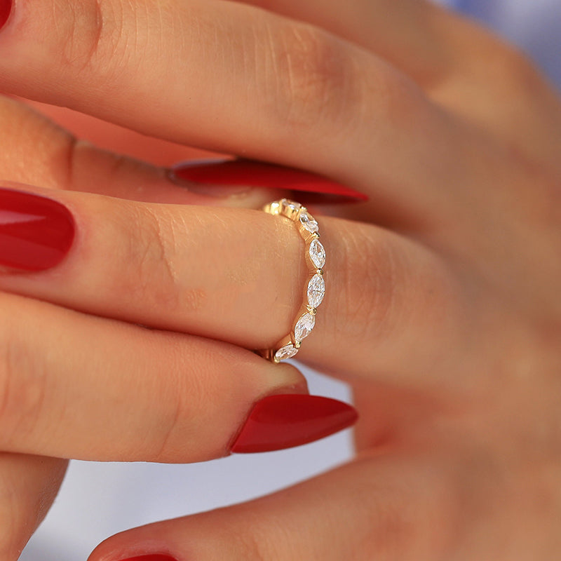 Elegant Marquise Cut Full Wedding Band In Sterling Silver