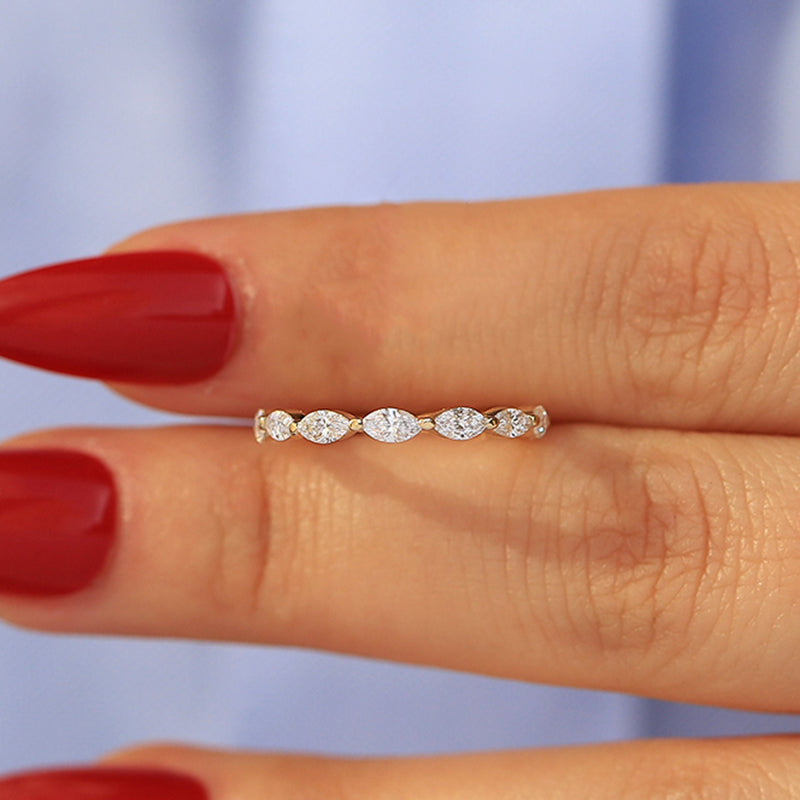 Elegant Marquise Cut Full Wedding Band In Sterling Silver