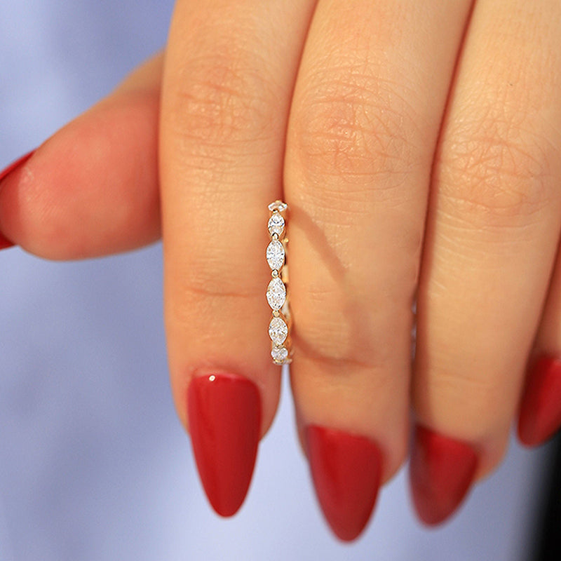 Elegant Marquise Cut Full Wedding Band In Sterling Silver