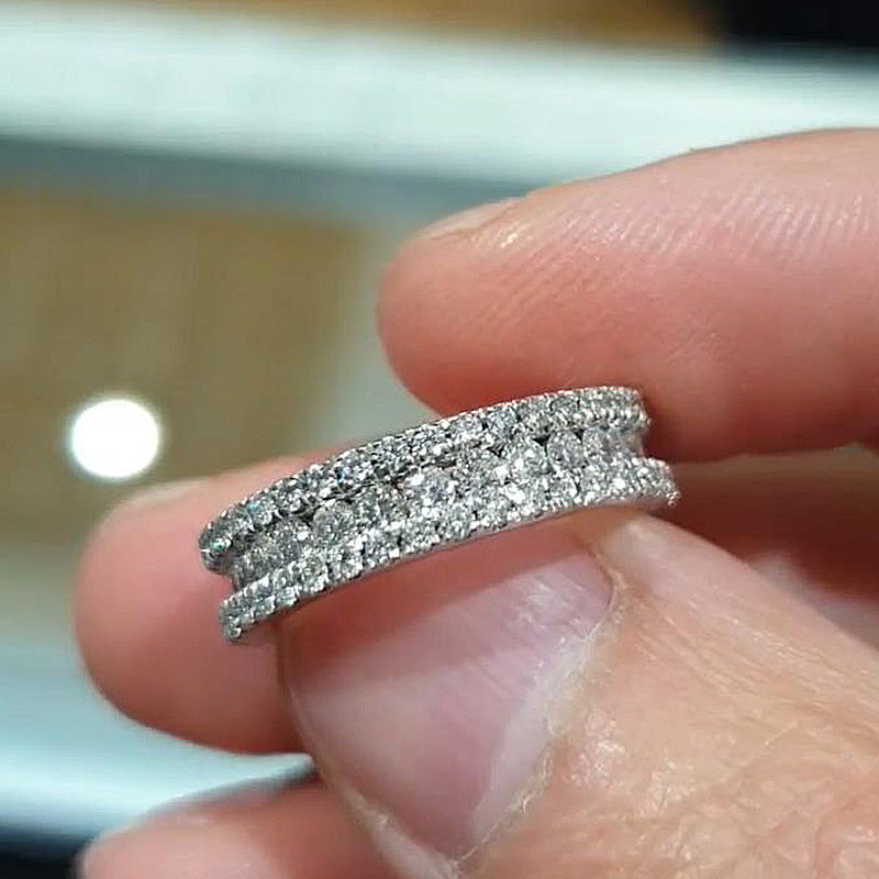 Sparkle 3 Row Design Round Cut Women's Wedding Band In Sterling Silver
