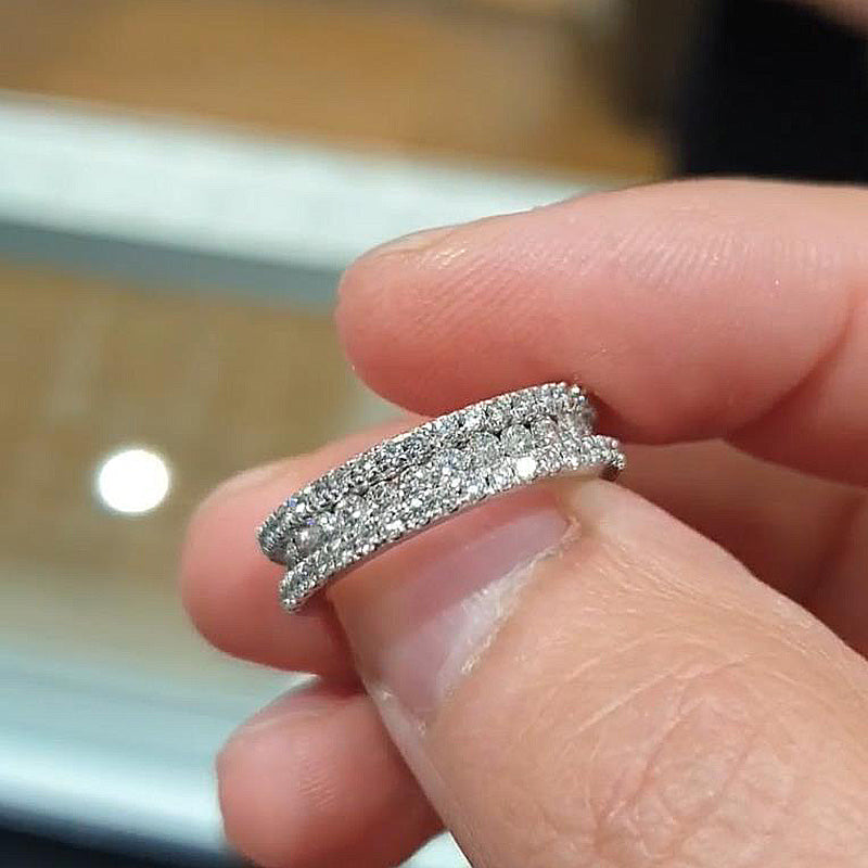 Sparkle 3 Row Design Round Cut Women's Wedding Band In Sterling Silver