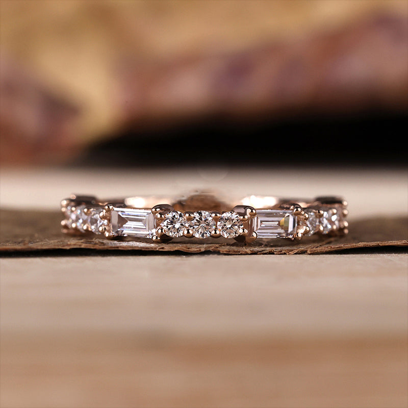 Vintage Rose Gold Sterling Silver Simulated Diamonds Wedding Band
