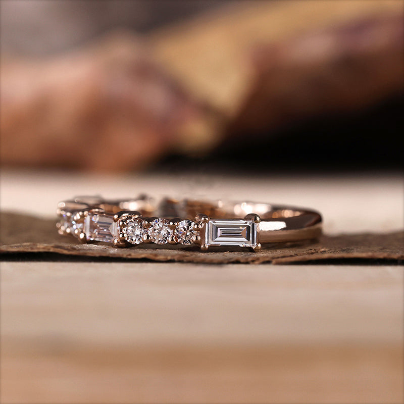 Vintage Rose Gold Sterling Silver Simulated Diamonds Wedding Band