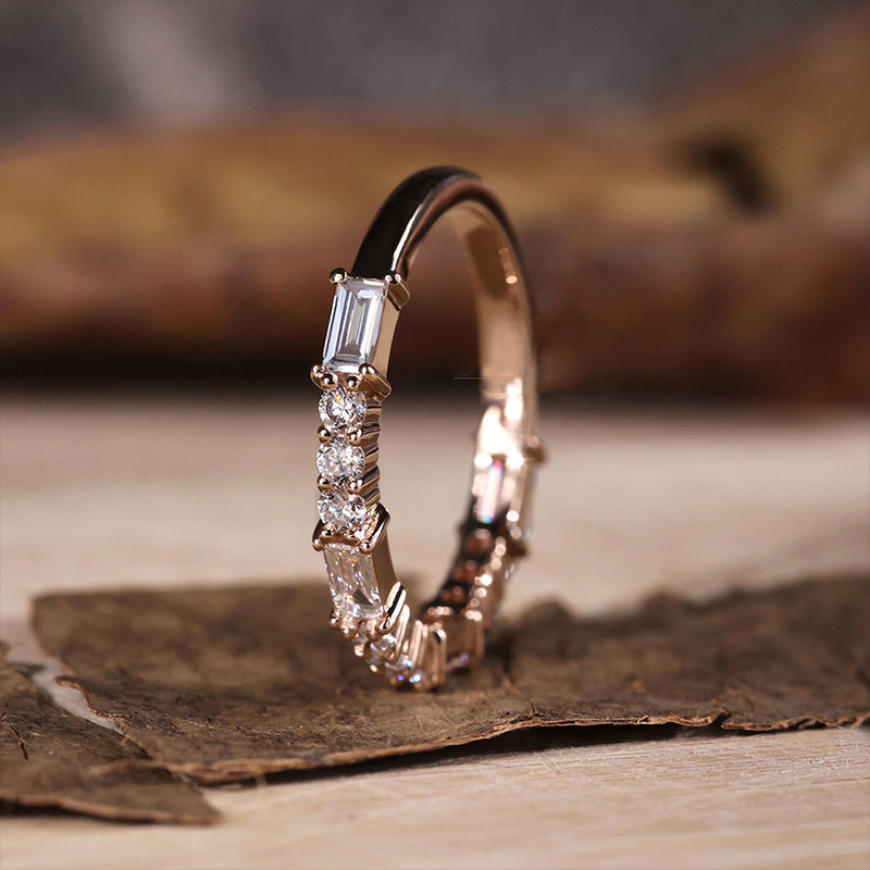 Vintage Rose Gold Sterling Silver Simulated Diamonds Wedding Band
