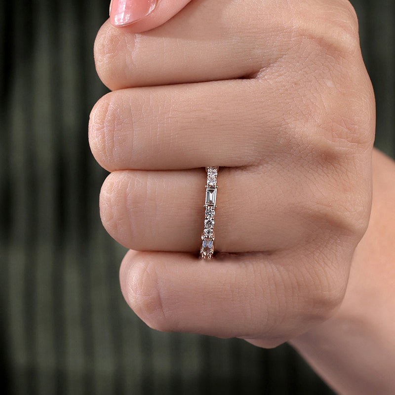 Vintage Rose Gold Sterling Silver Simulated Diamonds Wedding Band