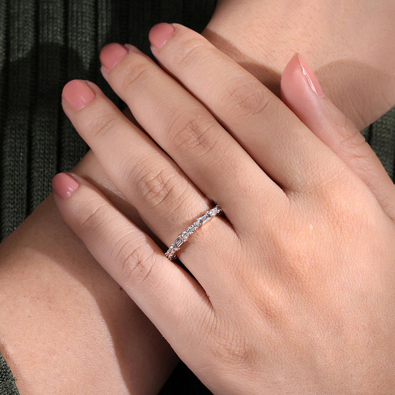 Vintage Rose Gold Sterling Silver Simulated Diamonds Wedding Band