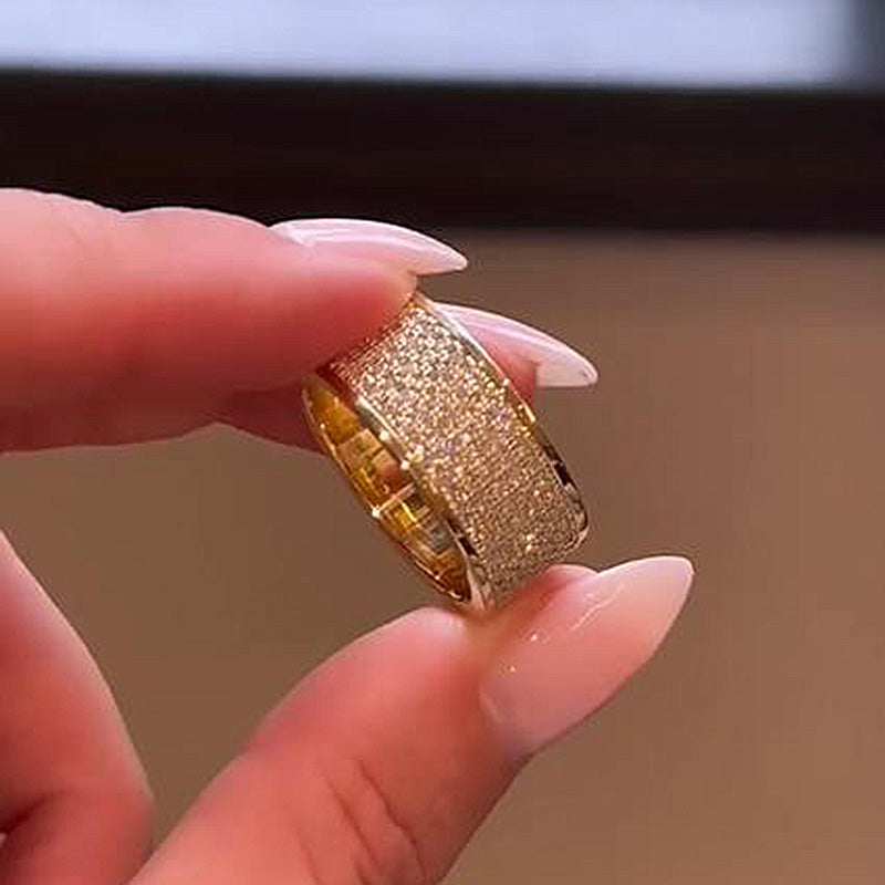 Stunning Yellow Gold Pave Wide Wedding Band In Sterling Silver