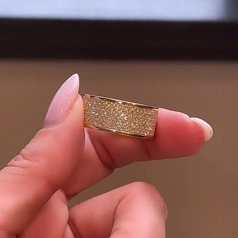 Stunning Yellow Gold Pave Wide Wedding Band In Sterling Silver