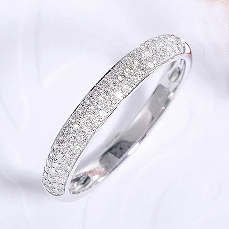 Exclusive 3 Rows Round Cut Wide Half Wedding Band for Women In Sterling Silver