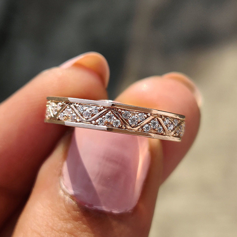 Luxury Rose Gold Round Cut Women's Wedding Band In Sterling Silver