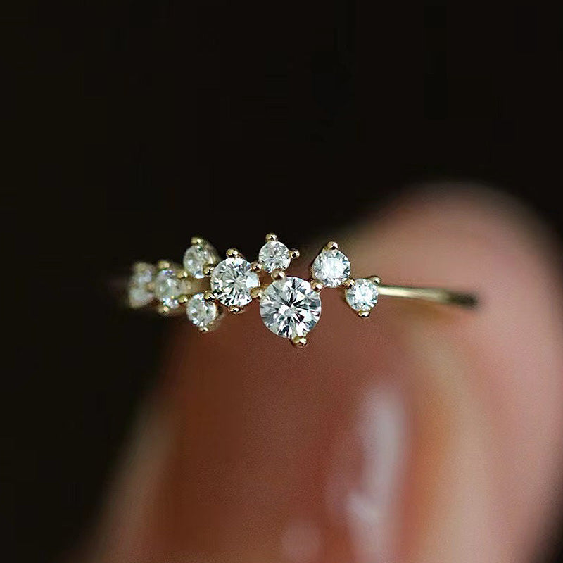 Elegant Gypsophila Yellow Gold Round Cut Wedding Band In Sterling Silver