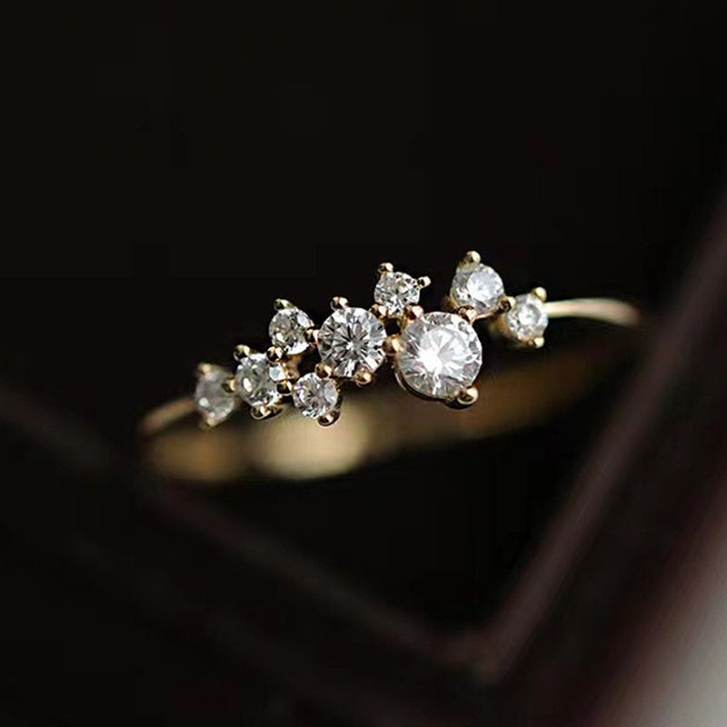 Elegant Gypsophila Yellow Gold Round Cut Wedding Band In Sterling Silver